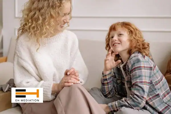 Happy mother and child after sorting child arrangements mediation Fareham